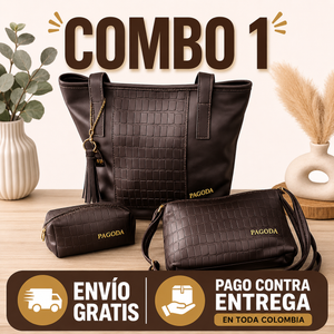 COMBO Trio Pagoda  Bolso de mano + Bolso mediano  +Cosmetiquera